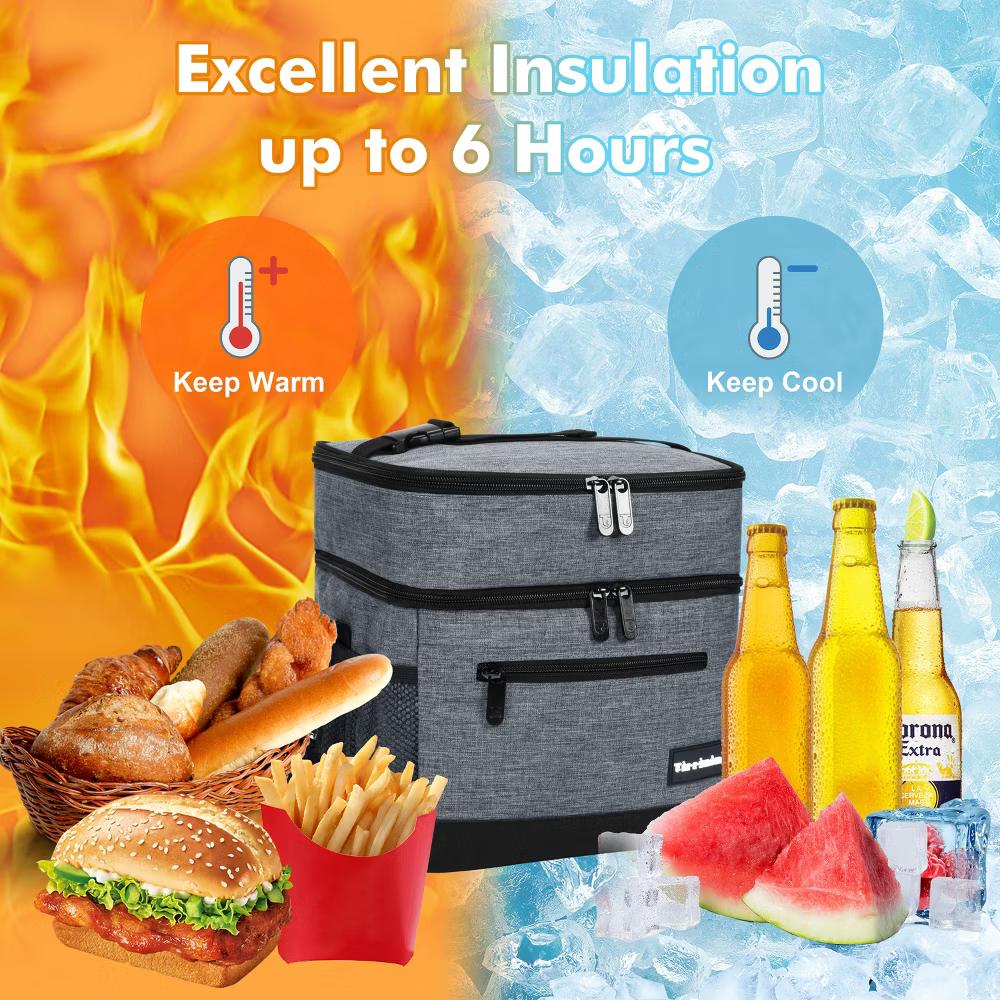 Adult Lunch Bag with Water Pockets, Insulated Dual Compartment Lunch Tote with Zipper Pocket, Leakproof Lunch Box for Men Women - Image 17