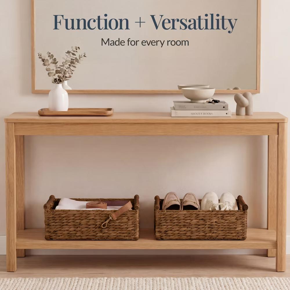 Wicker Storage Basket, Shelf Basket w/ Wooden Handles, Rectangular Storage Bin - Natural - Image 6