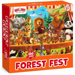 100 Piece Jigsaw Puzzles for Kids 4-8, Forest Music Festival, 15.75”x 11.75“