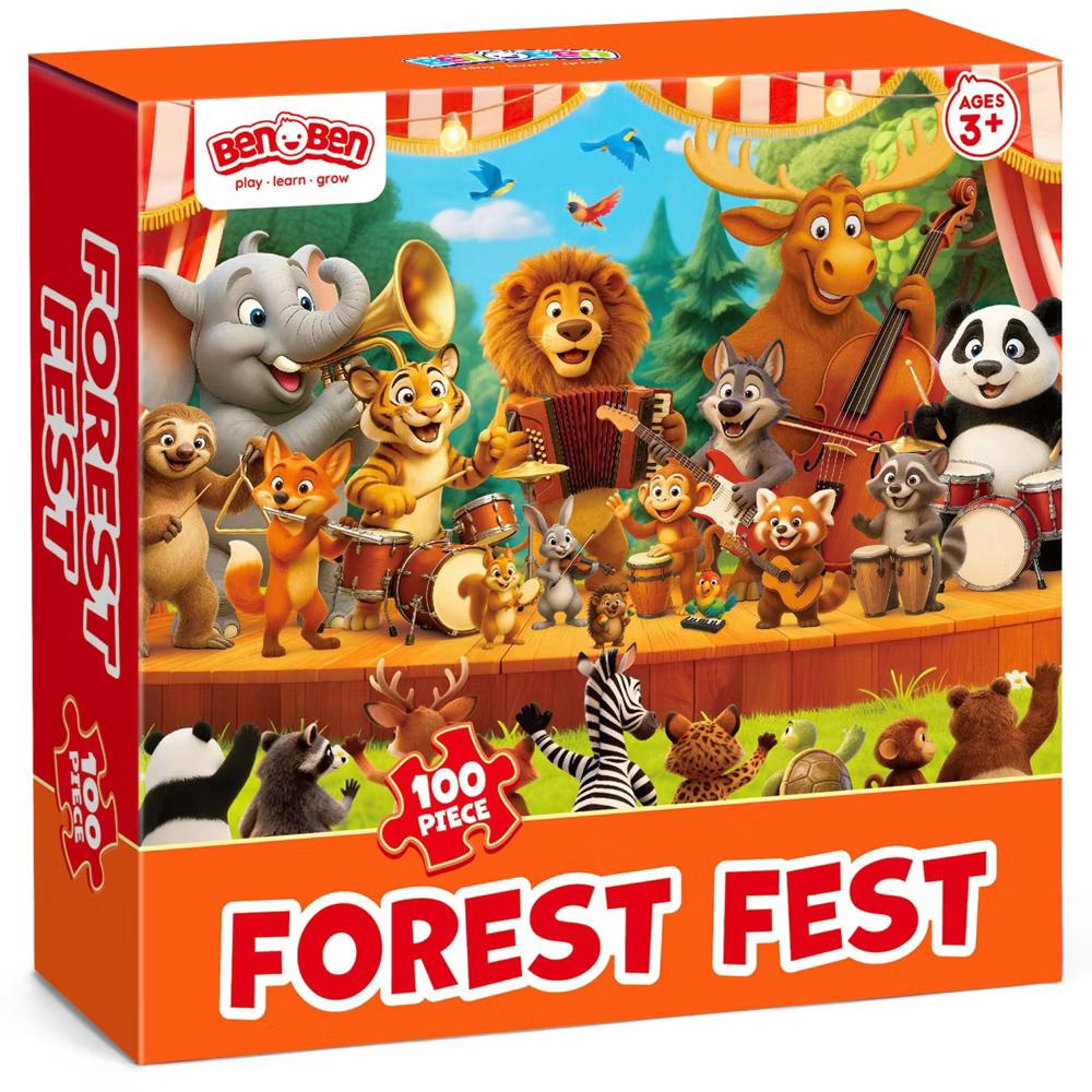 100 Piece Jigsaw Puzzles for Kids 4-8, Forest Music Festival, 15.75”x 11.75“