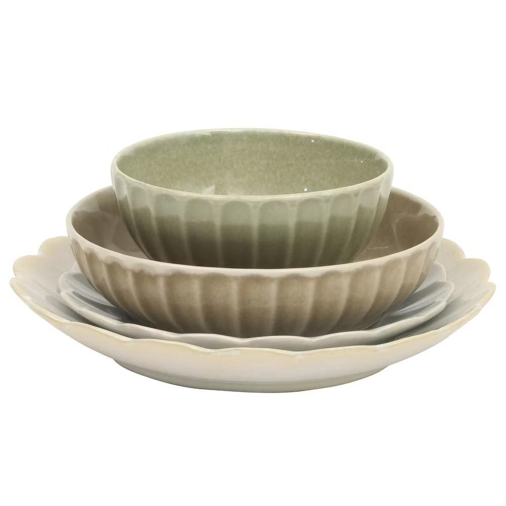 Malibu Shore 16-Piece Scalloped Stoneware Reactive Glaze (Service for 4) Ceramic Plates and Bowls Dinnerware Set - Image 7