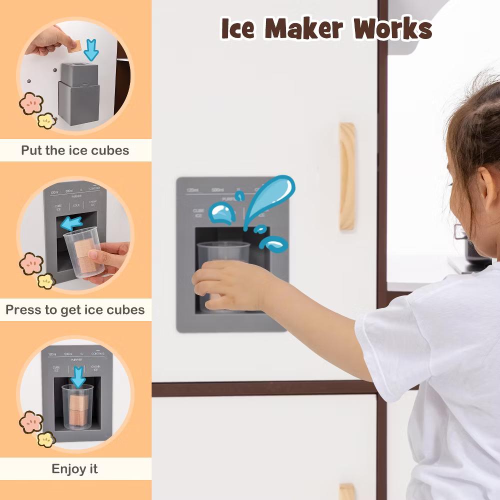 Corner Play Kitchen with Ice Maker Microwave Oven for Kids 3+ Years Old Wooden Toy - Image 7