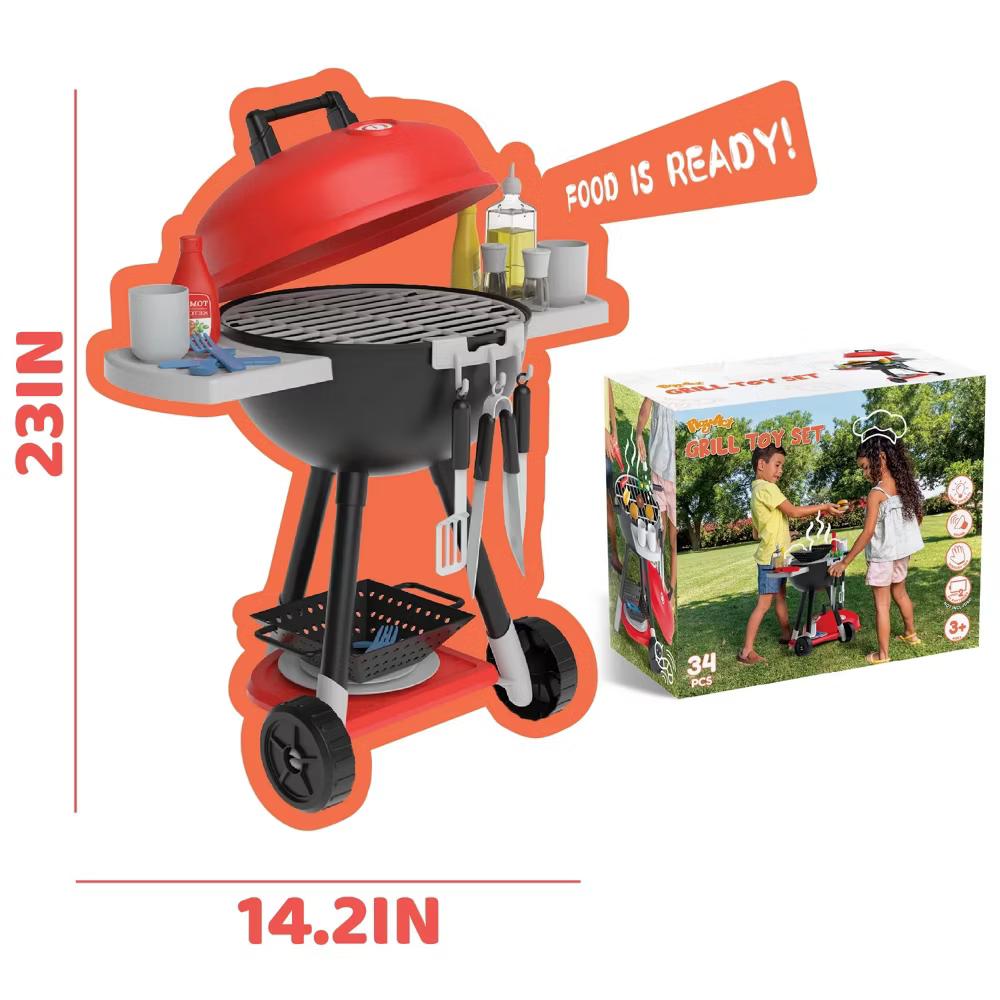 34Pcs Kids Kitchen Playset, Toy BBQ Grill Set, Indoor Outdoor Play Food Cooking Toy Set, Christmas Birthday Gift for Boys Girls Toddlers 2 3 4 5 - Image 5