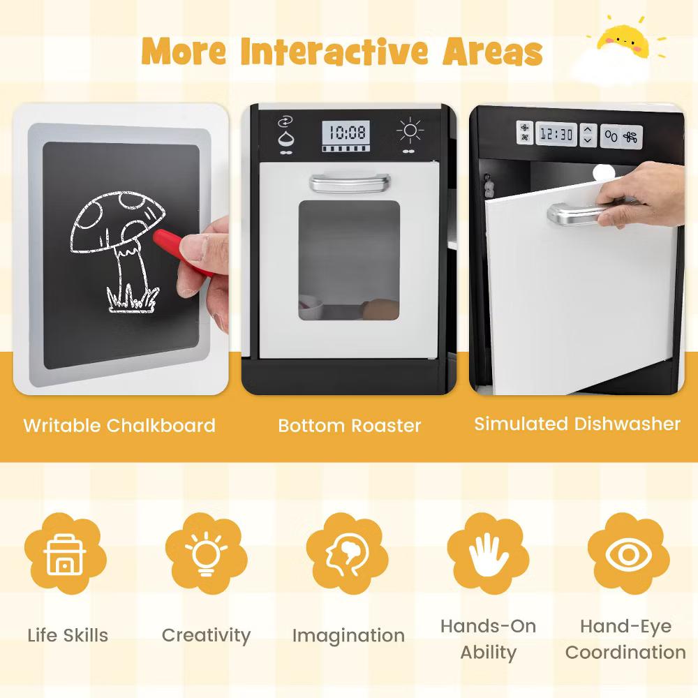 Kids Corner Kitchen Playset Wooden Pretend Play Toy with Microwave WhiteCoffee - Image 7