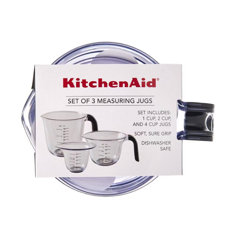 KitchenAid Set of 3 Measuring Cups: Plastic, Dishwasher-Safe, Easy-Pour Spout, 2, 1, & 4-Cup Stackable Design
