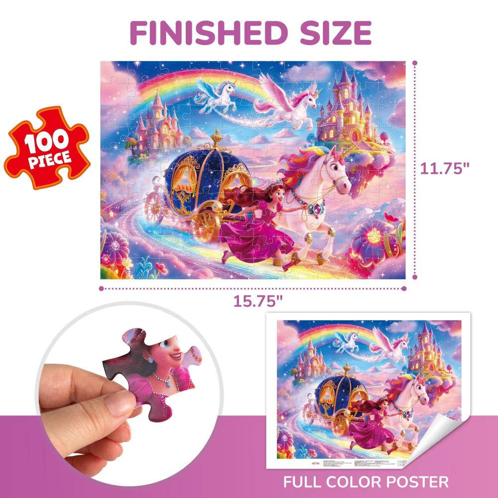 100 Piece Jigsaw Puzzles for Kids 4-8, Princess and Unicorn, 15.75"x 11.75" - Image 5