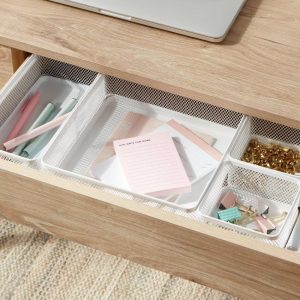 Mesh Desk Organizer White - Steel Office Supplies Holder, Desk Drawer Organizer, 8"x8"x4.5"