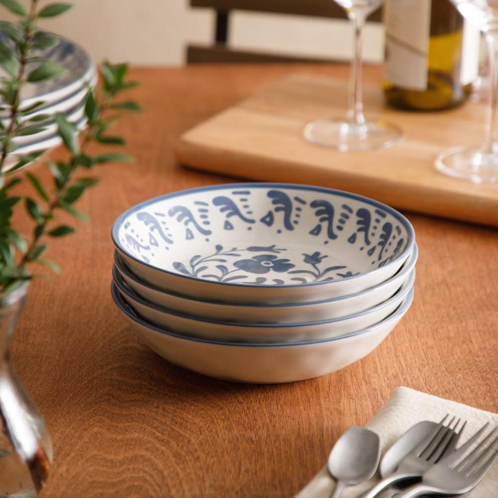 Bloomhouse - 2-Time Oprah’s Favorite Things - 4 Piece Dinner Bowl Set, 8” Stoneware Pasta Bowls, Floral Design, Dishwasher Safe - Image 3