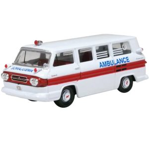 1962 Chevrolet Corvair Greenbrier AmbleWagon Ambulance White with Red 1/87 (HO) Scale Diecast Model Car