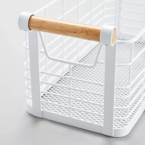 Rectangular Wire Natural Wood Handles Basket