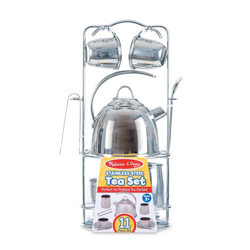 Stainless Steel Pretend Play Tea Set and Storage Rack (11pc) - Image 2