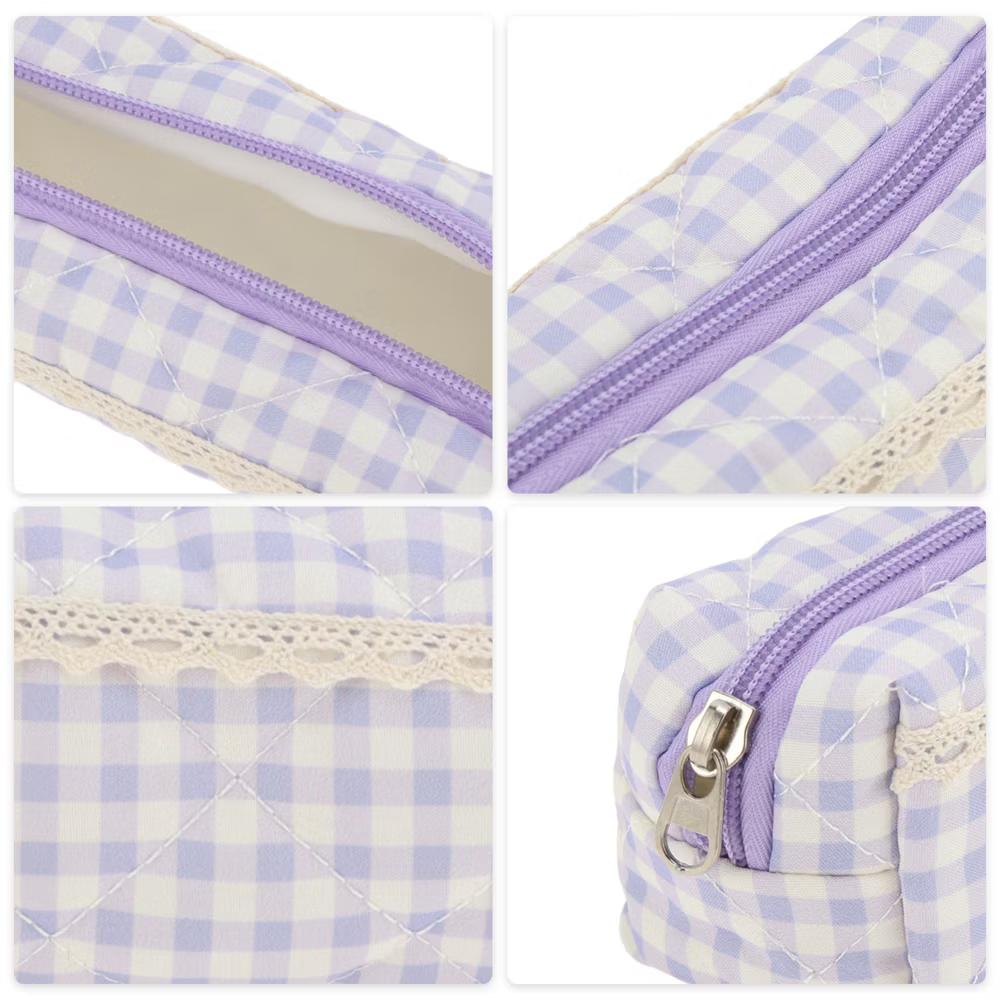 1 Pc Plaid Lace Style Drawstring Makeup Bag for Vacation Polyester - Image 22