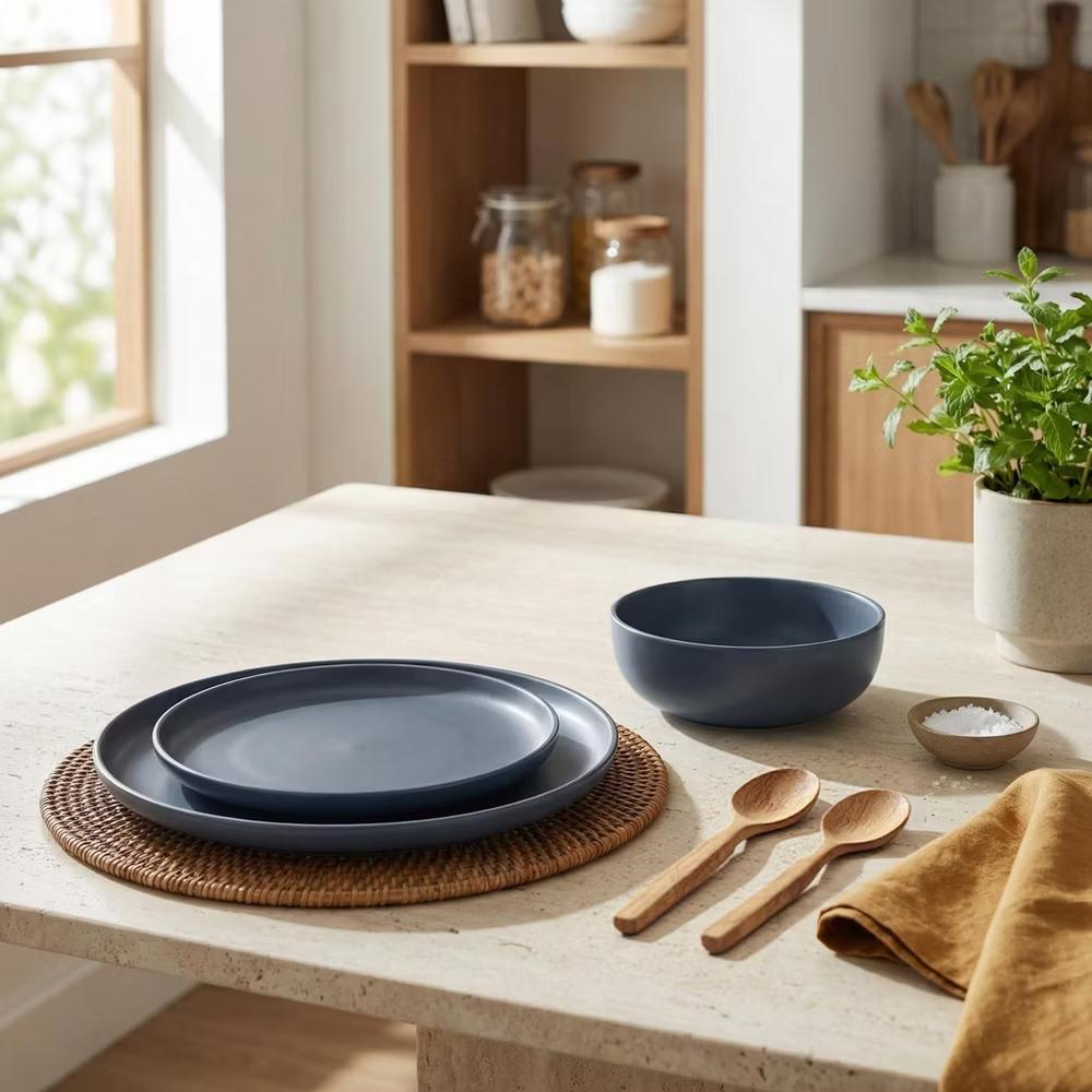 12-Piece Stoneware Dinnerware Set with Mugs, Microwave & Dishwasher Safe, Non-Toxic Dish Set, Plate Set, Stackable Matte Glaze Kitchenware for 3 - Image 13