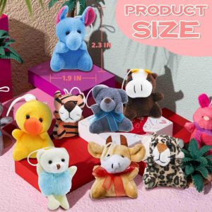 24 Pcs Stuffed Animals 3" Kids Party Favors Mini Plush Toys Bulk Animals Keychain Decoration Birthday Party Supplies Carnival School Prizes