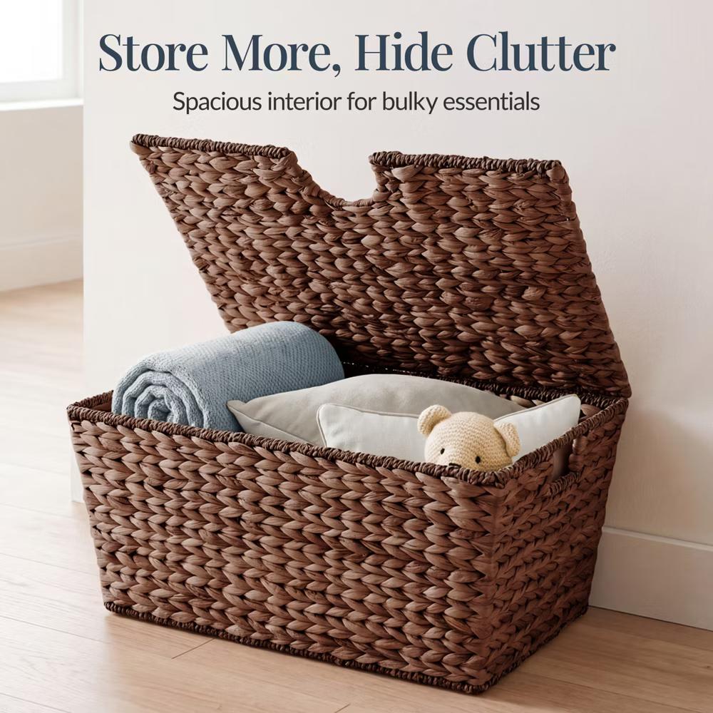 Set of 2 X-Large & Medium Woven Storage Baskets W/Lids, Hyacinth Nesting Organizer Bins - Natural - Image 9