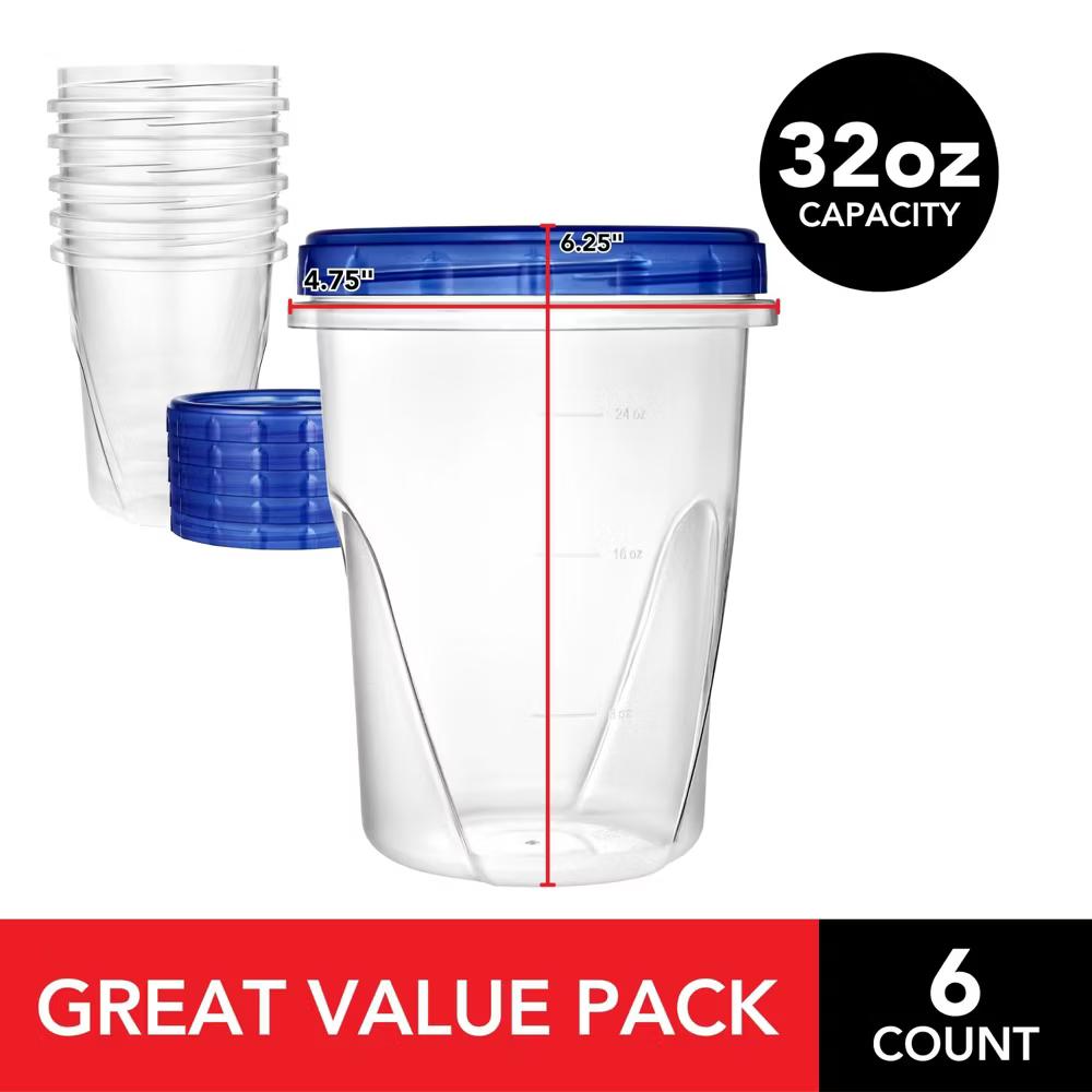 Plastic Food Storage Containers with Twist Top Lids, Airtight, Plastic, 32 oz, 6 Count - Image 4