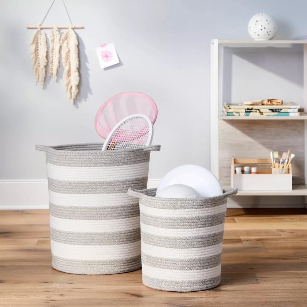 Striped Coiled Kids' Rope Basket - Image 13