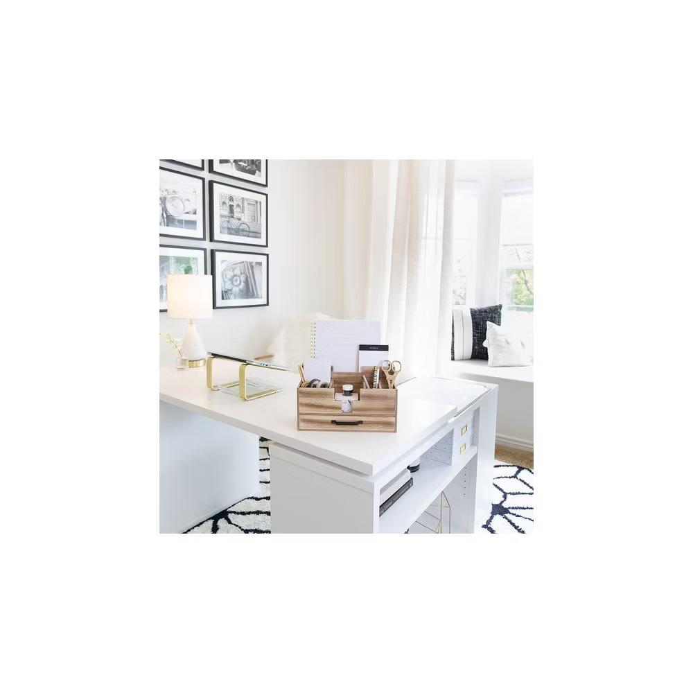 Blu Monaco Wooden Office Supplies Desk Organizer with Drawer - Image 5