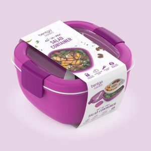 Salad Stackable Lunch Container with Large 54oz Bowl, 4-Compartment Tray & Built-In Fork