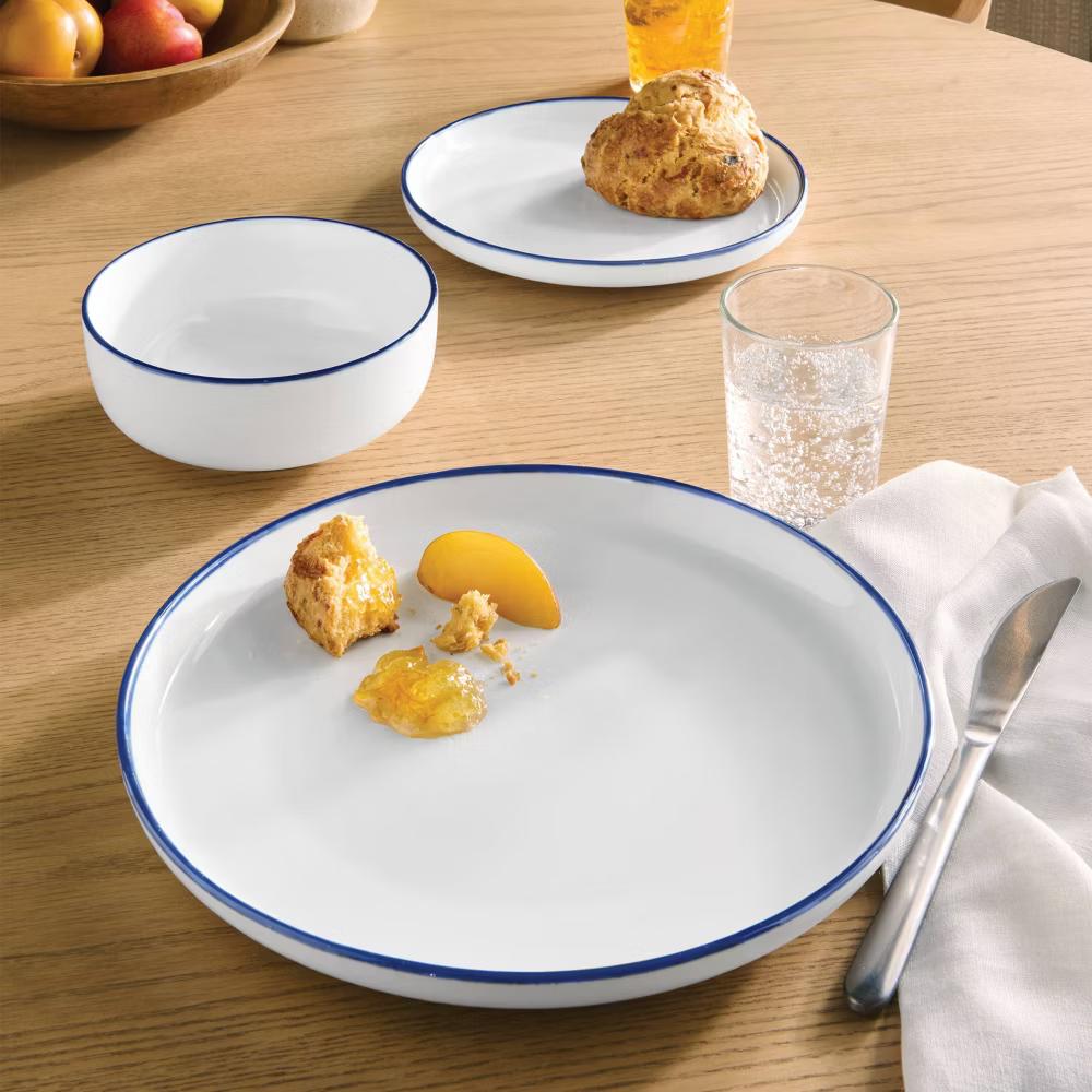 12pc Stoneware Dinnerware Set Blue Rim - Image 4