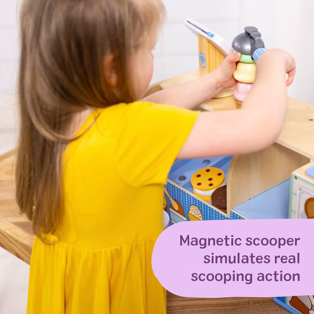 Cool Scoops Ice Creamery Wooden Counter with Play Food Preschool Toy: Creative Play 42-Piece Set - Image 5