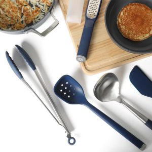Edge Kitchen Utensil and Gadget Set with Crock, 10-Piece Cooking Utensils, Navy, Stainless Steel and Silicone Tools and Gadget Set - Blue