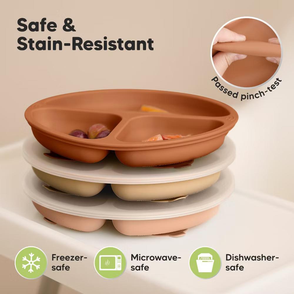 3-Pack Prep Suction Plates with Lids, 100% Silicone Baby Plates with Lid, BPA-Free Kids Divided Toddler Plates - Image 42