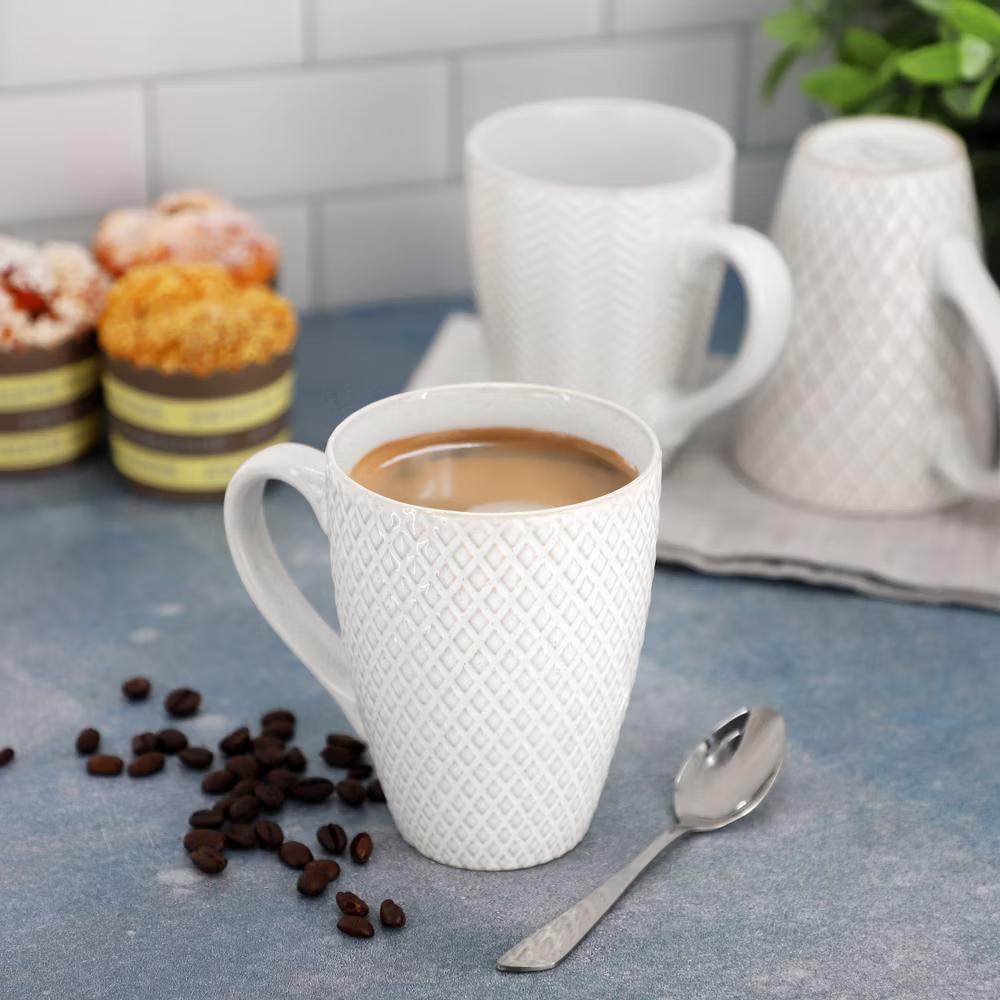 Earlhart 4 Piece 16 Ounce Stoneware Assorted Pattern Mug Set in White - Image 2
