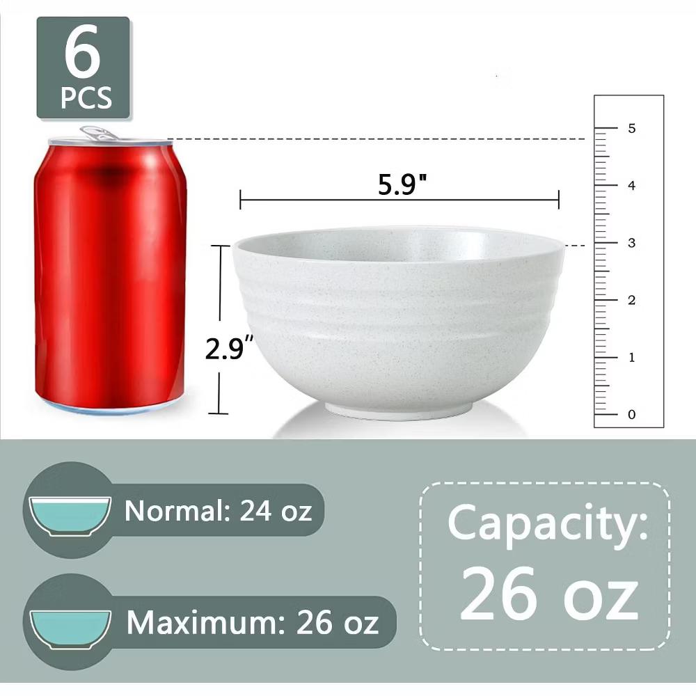 Etokfoks Wheat Straw Bowls Set of 6 25oz Unbreakable Eco Friendly BPA Free Microwave Dishwasher Safe Beige Bowls for Cereal Soup Salad - Image 5