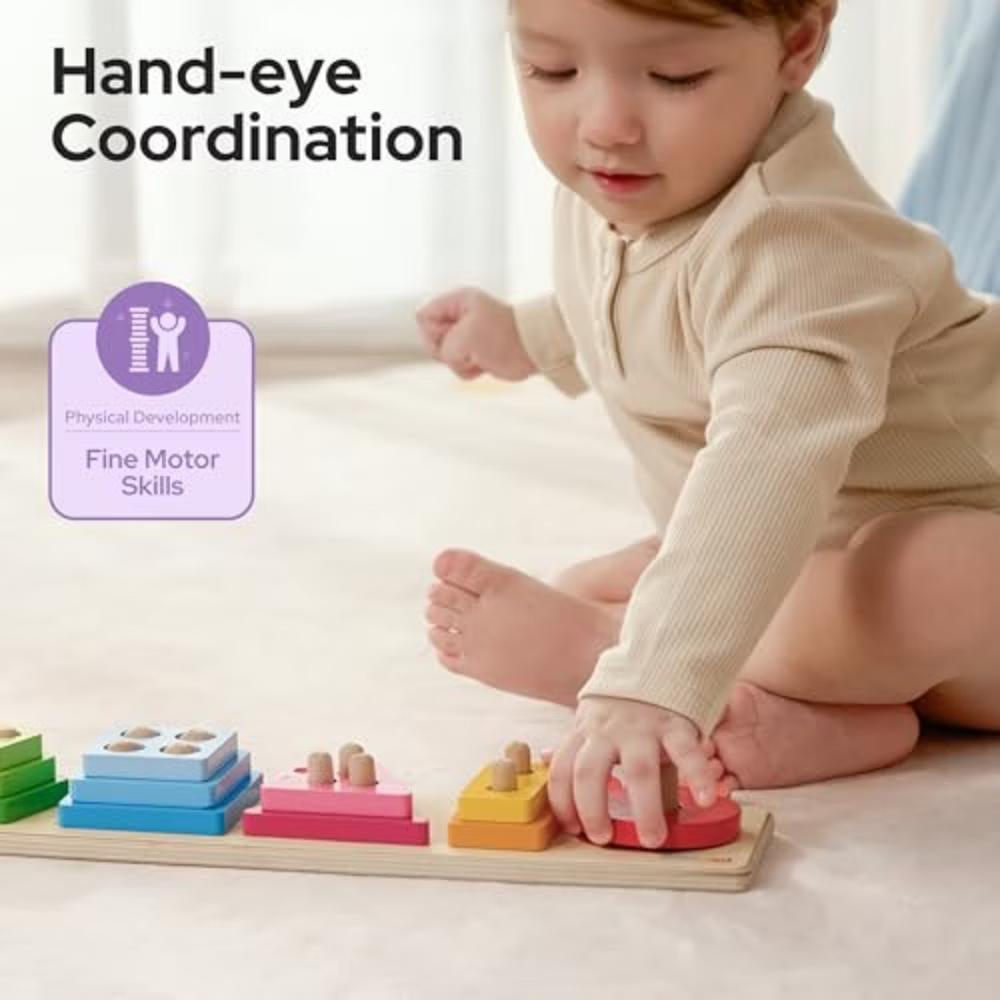 Montessori Toys for 1 2 3 Year Old, Wooden Stacking Sorting Toy for Toddlers 1-3, Sensory Learning Toys, Birthday Christmas Gift for Boys Girls - Image 6