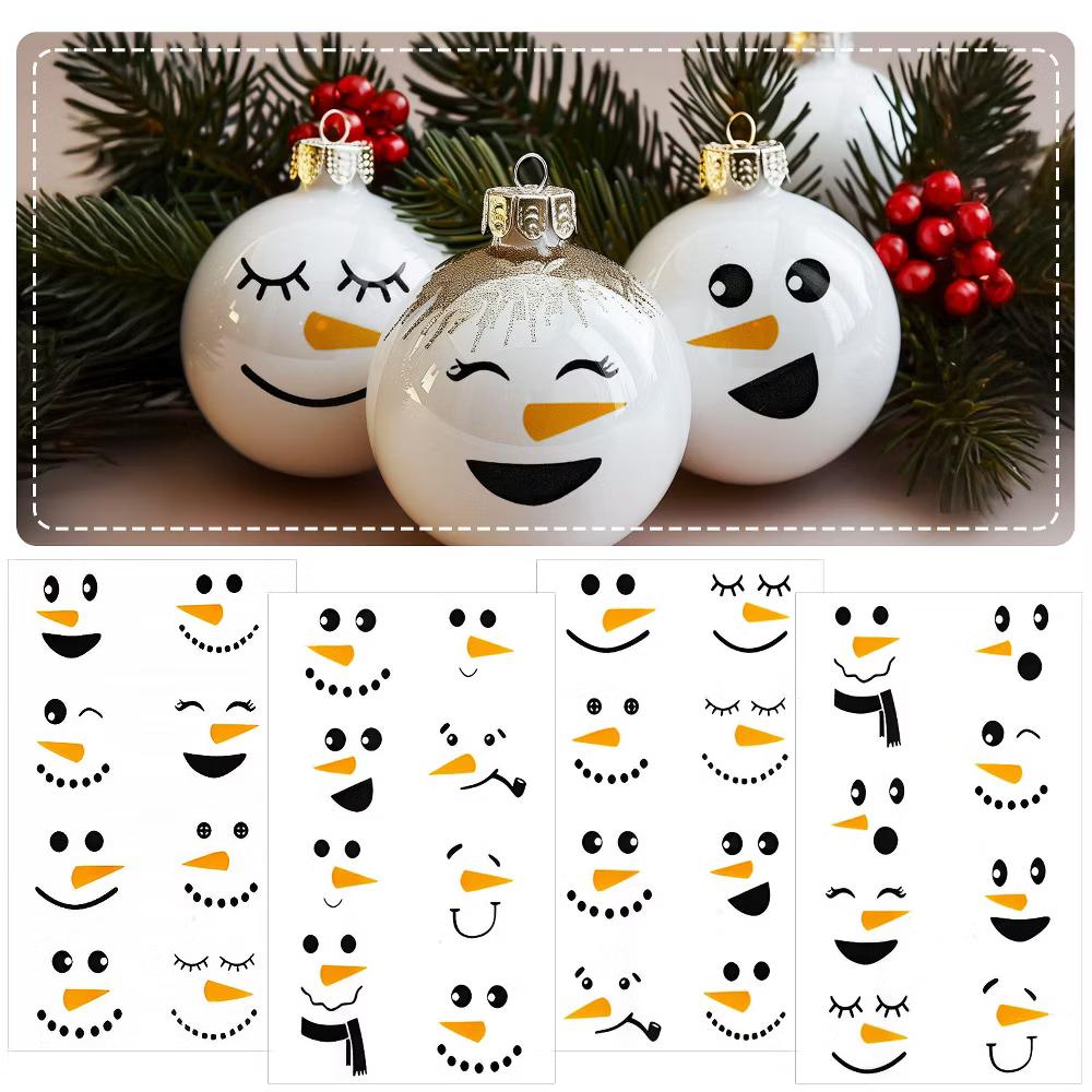 Snowman Face Stickers for Crafts, Christmas Decoration for Windows, Refrigerators, Water Bottles, Cups