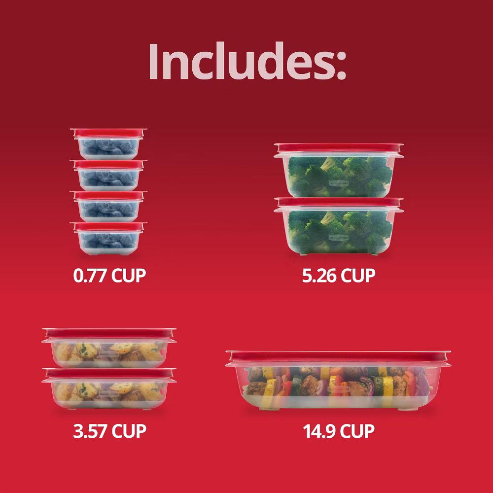 18pc Large Easy Store Rectangle Food Storage Container Set Red - Image 4