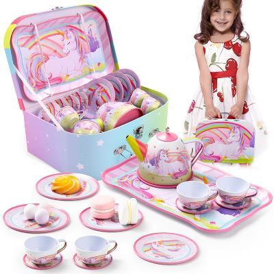 Unicorn Tea Party Set for Little Girls Ages 3-6, 15Pcs Pretend Play Kitchen Toys with Teapot Cups, Plates, Storage Case, Birthday Christmas Gift - Image 7