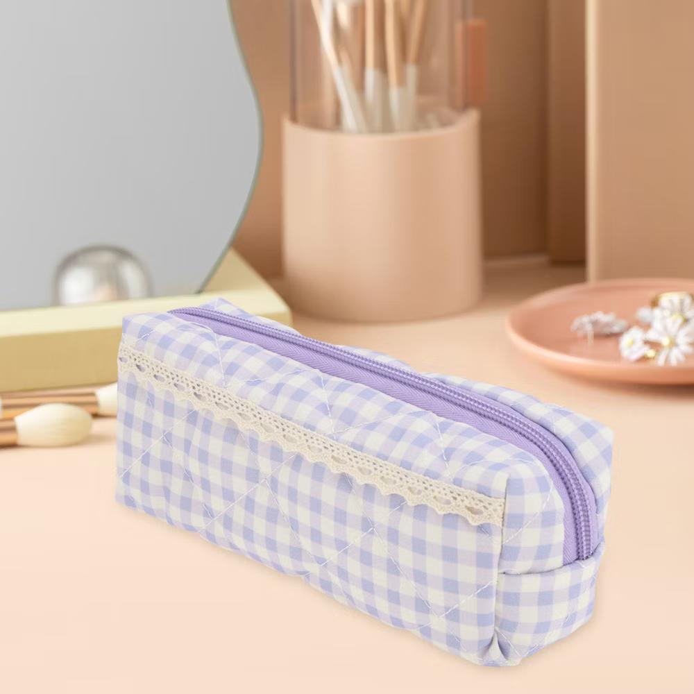 1 Pc Plaid Lace Style Drawstring Makeup Bag for Vacation Polyester - Image 21