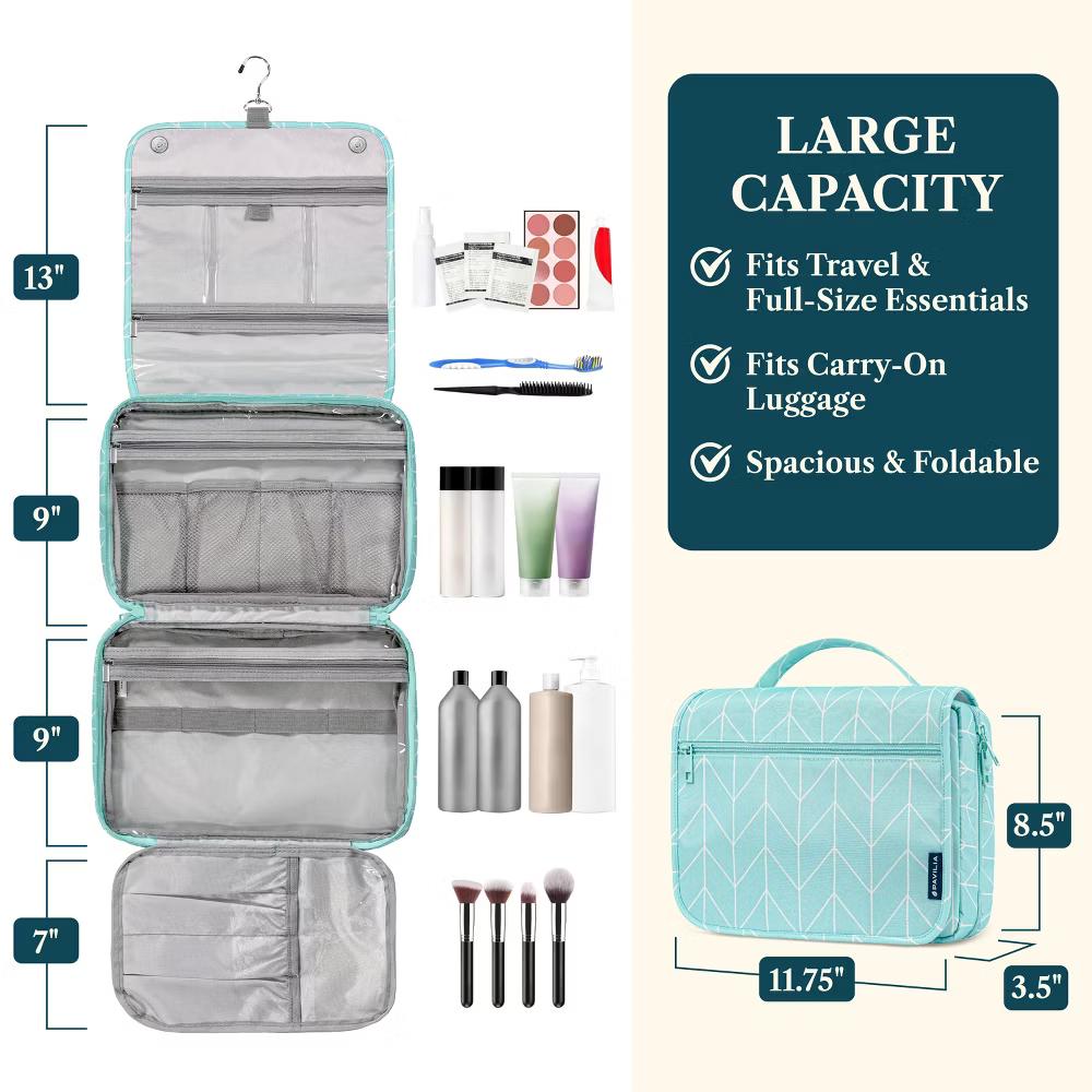 PAVILIA Hanging Toiletry Bag Women Men, Foldable Large Travel Cosmetic Organizer, Water Resistant Makeup Toiletries Essentials Kit - Image 33