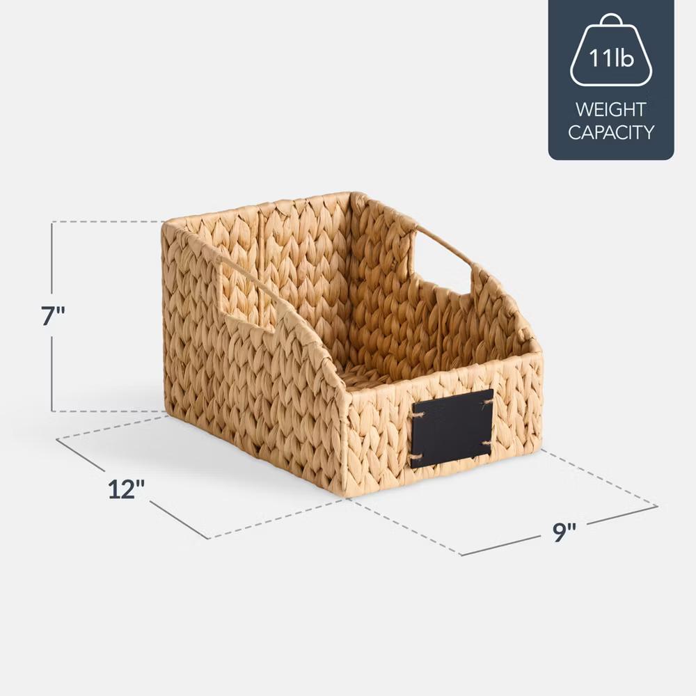 Hyacinth Angled Pantry Storage Baskets W/ Handles, Chalkboard & Marker - Image 11