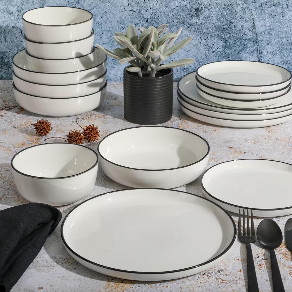 Oslo 16-Piece Porcelain Plates and Bowls Dinnerware Set - Image 9