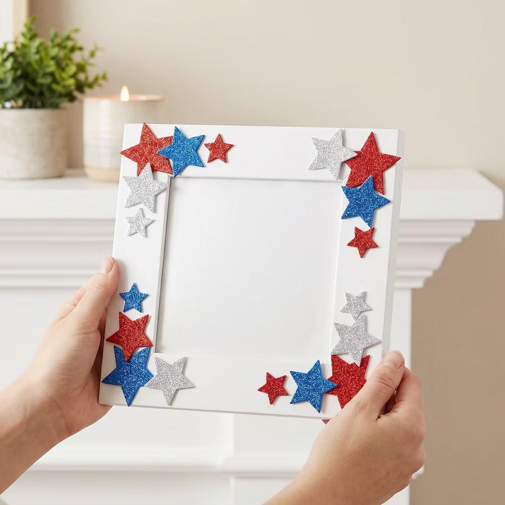 Red White and Blue Glitter Self-Adhesive Foam Star Stickers, Patriotic Stickers for 4th of July, Memorial Day (210pcs) - Image 3