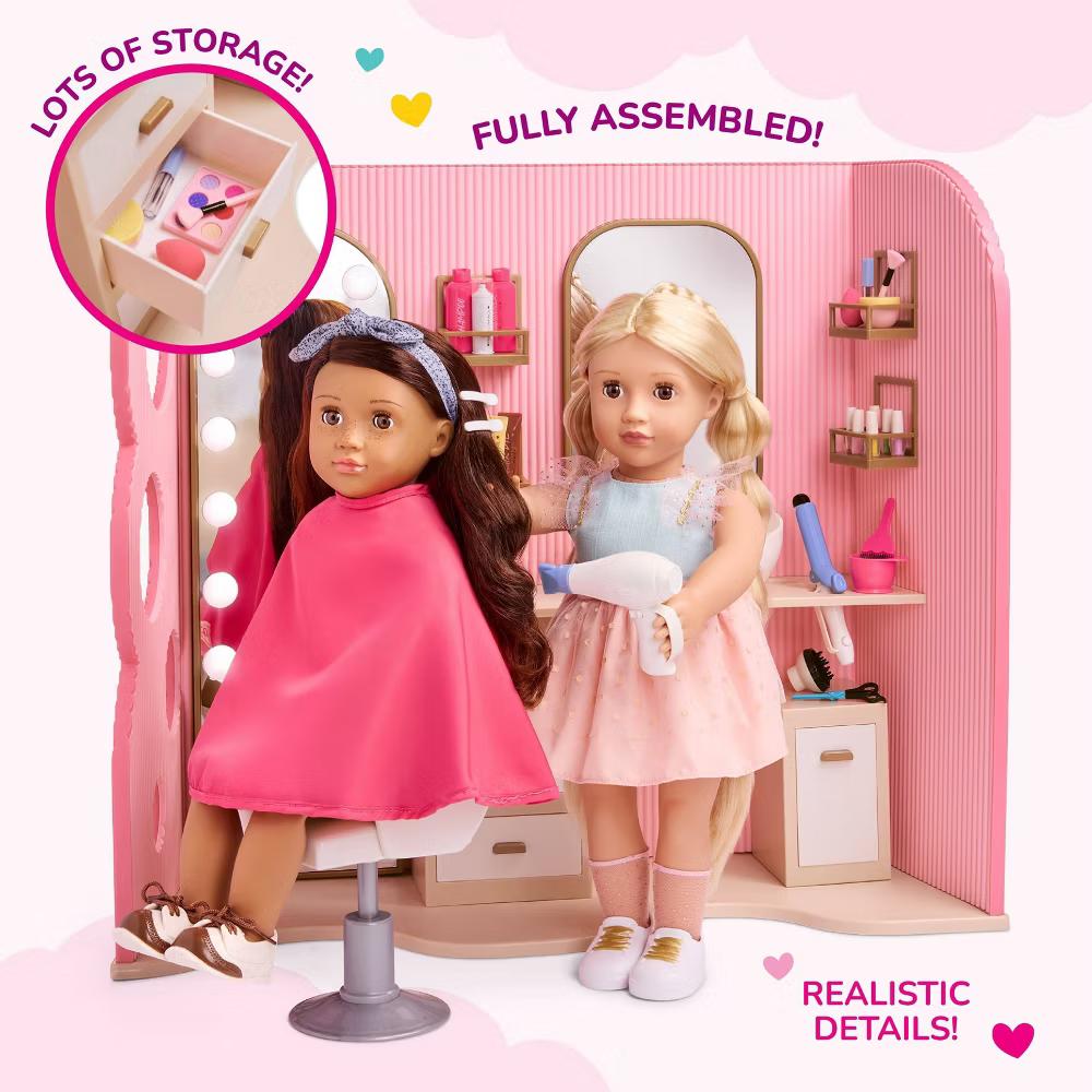 Style & Shine Light-Up Hair Salon Playset & Accessories for 18" Dolls - Image 8