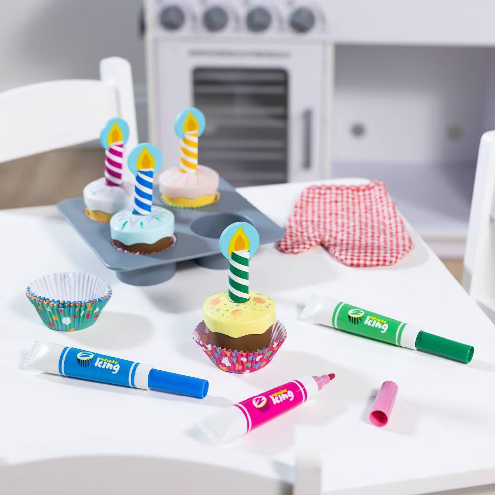 Bake and Decorate Wooden Cupcake Play Food Set: Creative Thinking Pretend Kitchen Accessory, 29 Pcs - Image 7