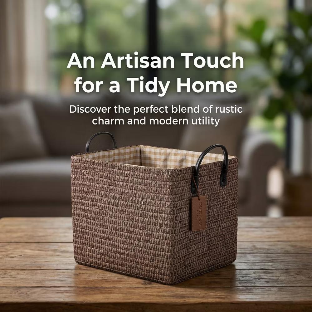Woven Storage Basket for Clothes Shoes Organizer Bin with Handles - Image 42