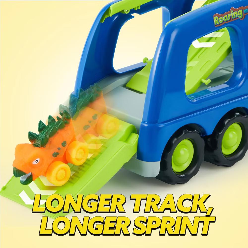 Dinosaur Truck Toys for Kids, Carrier Truck Car Toy with 6 Rubber Vehicle Figures, Music and Lights, Birthday Gift for Boys Ages 3 4 5 6 - Image 4