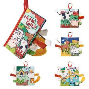 Bc Babycare Baby Soft Cloth Book with Crinkle Pages and 3D Tails, with Multicolored Pattern, Washable Sensory Toy