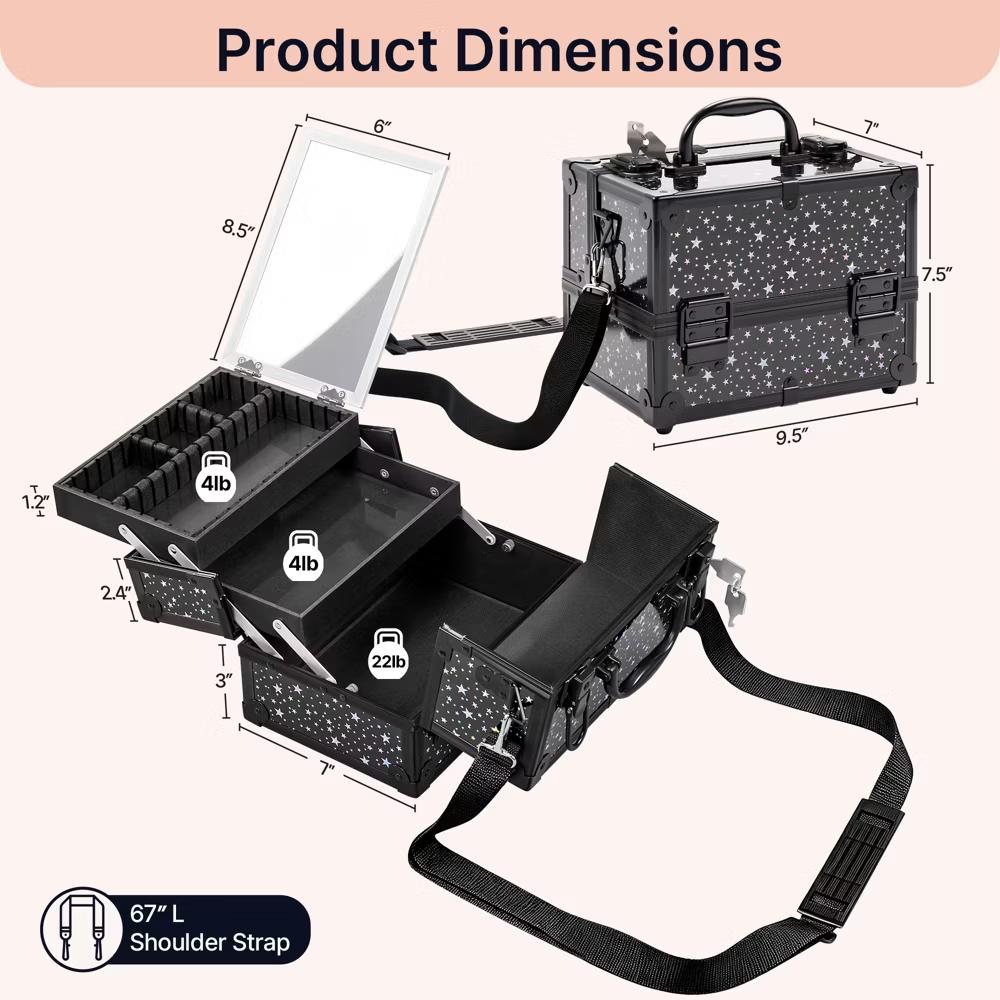 Yaheetech Aluminum Portable Makeup Train Case Cosmetic Storage Case with Mirror, Adjustable Dividers - Image 3