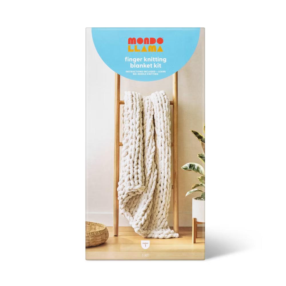 Large Knit Blanket Craft Kit Cream - Finger Knitting Yarn DIY Art Kit for Adults