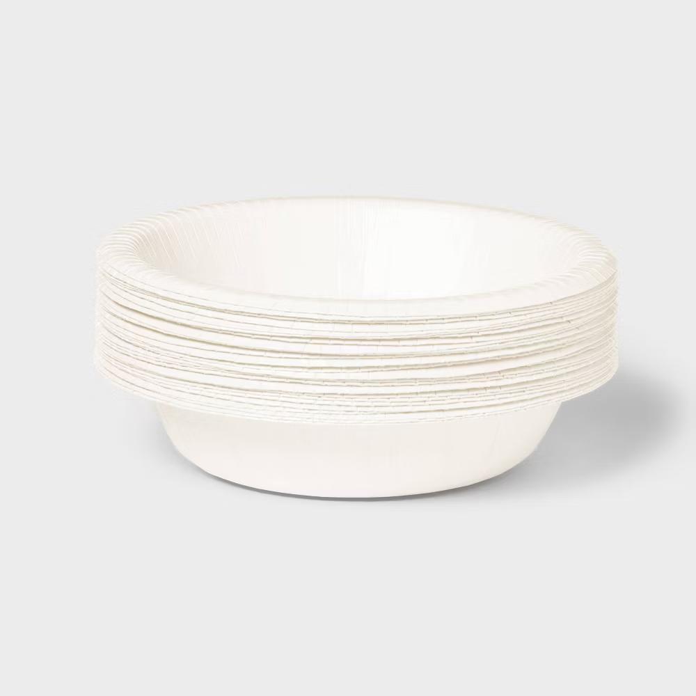 White Disposable Paper Bowls - 30ct - Round Shape, Solid Pattern, 12oz Capacity, Non-Toxic