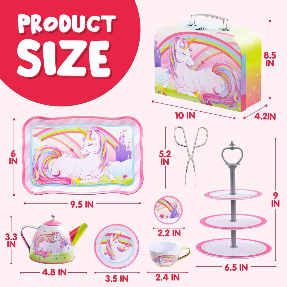 35Pcs Unicorn Tea Party Set for Kids, Pretend Play Toy with Teapot, Treats & Case for Ages 3-6, Easter Birthday Gift for Girls Ages 3 4 5 6 - Image 2