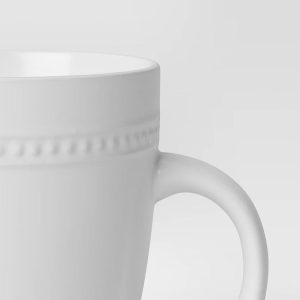 16oz Beaded Mug White - Porcelain Coffee Mug, Microwave & Dishwasher Safe, Beaded Rim Design