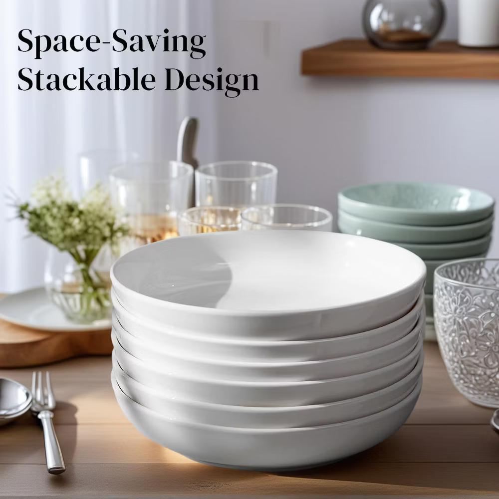 Etokfoks 7 Pack Porcelain Pasta Bowls 8.3 Inch Wide Shallow 30 oz Serving Bowls for Salad Soup Cereal Microwave Dishwasher Safe - Image 7
