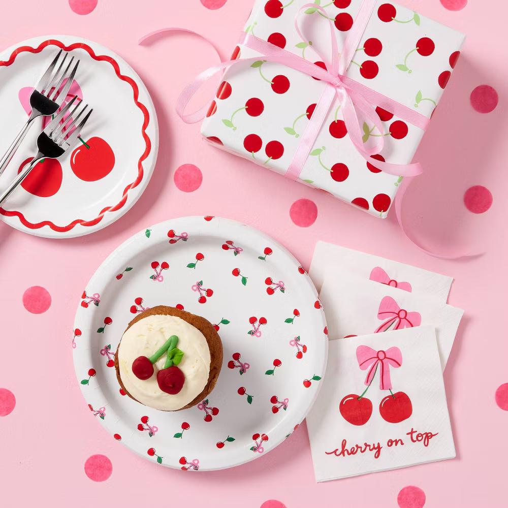 20ct Ditsy Cherry Dinner Paper Plates - Image 2